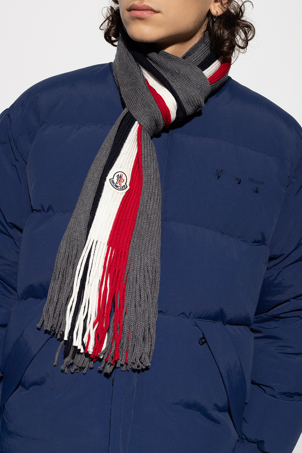 Moncler Fringed wool scarf