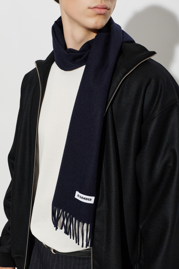 JIL SANDER Wełniany szal z frędzlami