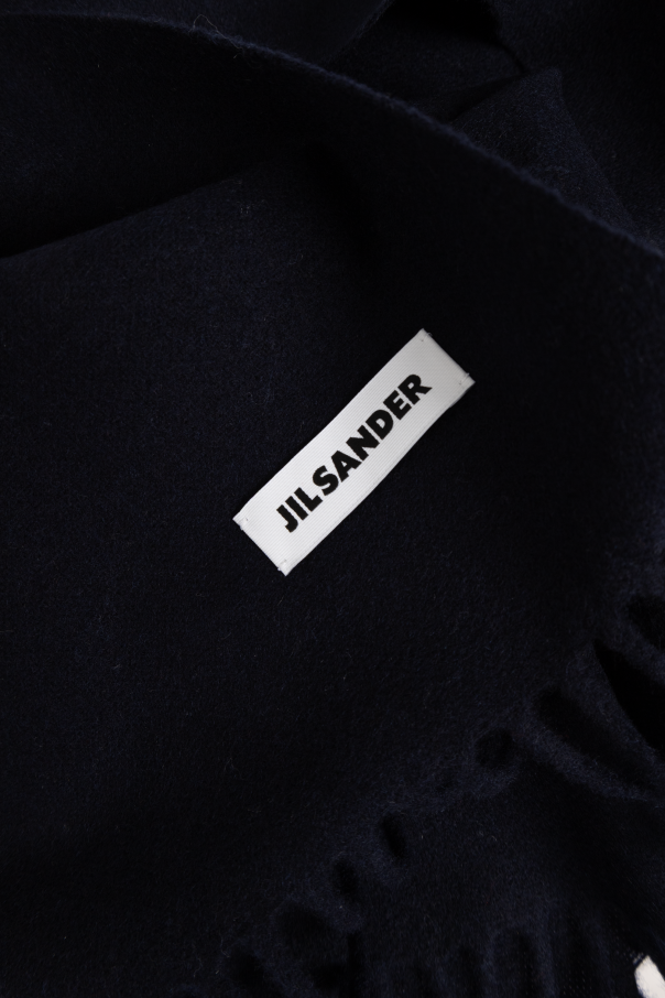 JIL SANDER Wełniany szal z frędzlami