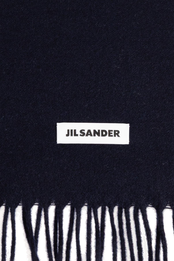 JIL SANDER Wełniany szal z frędzlami