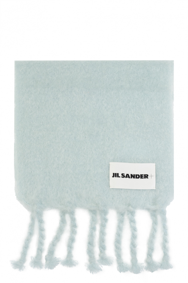 Jil Sander logo-patch cashmere scarf - Blue