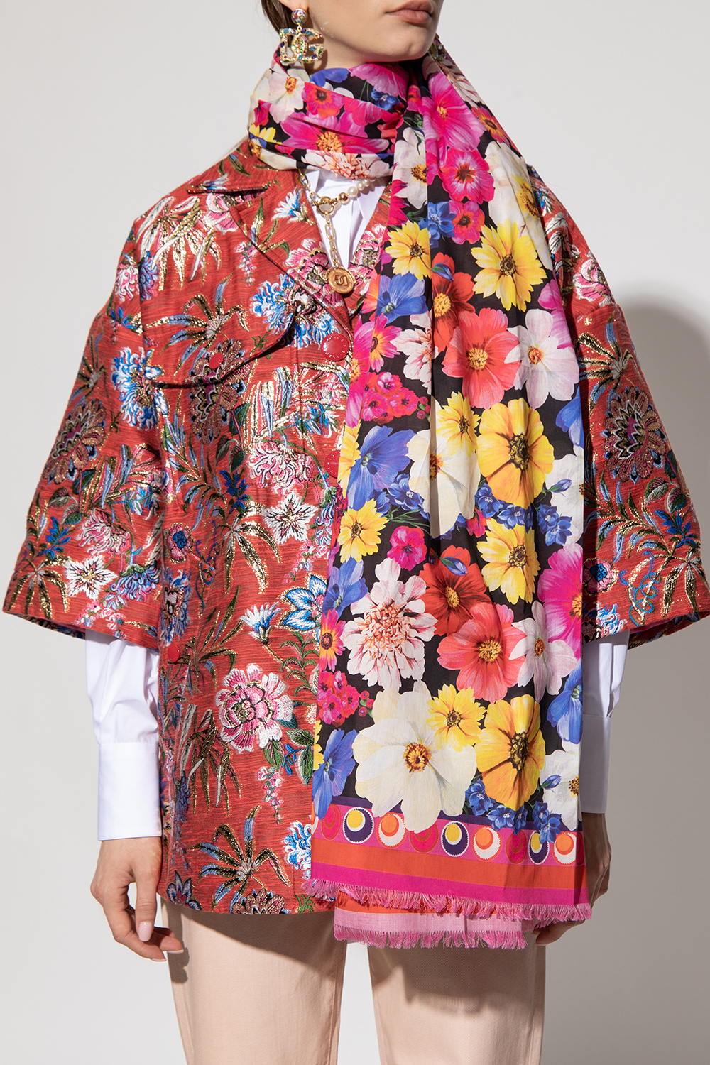 Бомбер куртка жакет шерсть шелк dolce & gabbana Cotton scarf with floral motif