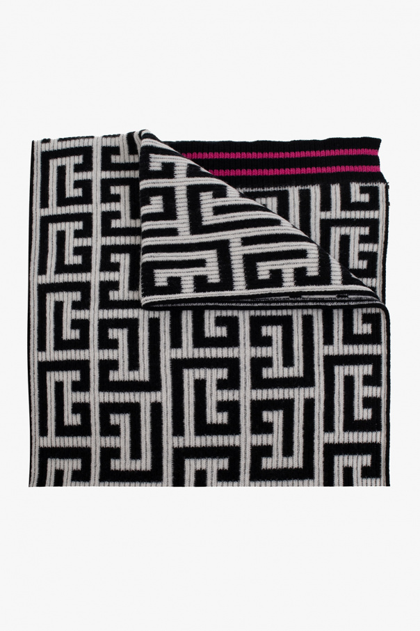 Balmain Monogrammed wool scarf
