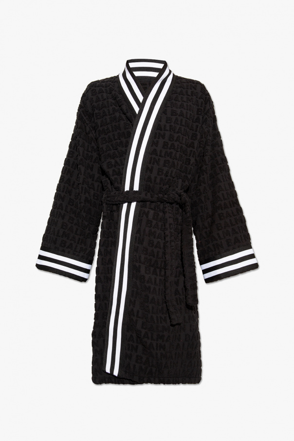 Balmain Balmain Kids TEEN striped logo-embroidered hoodie dress