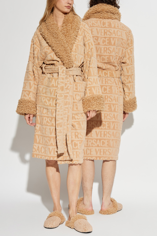 Versace Home Szlafrok wykończony sztucznym futrem