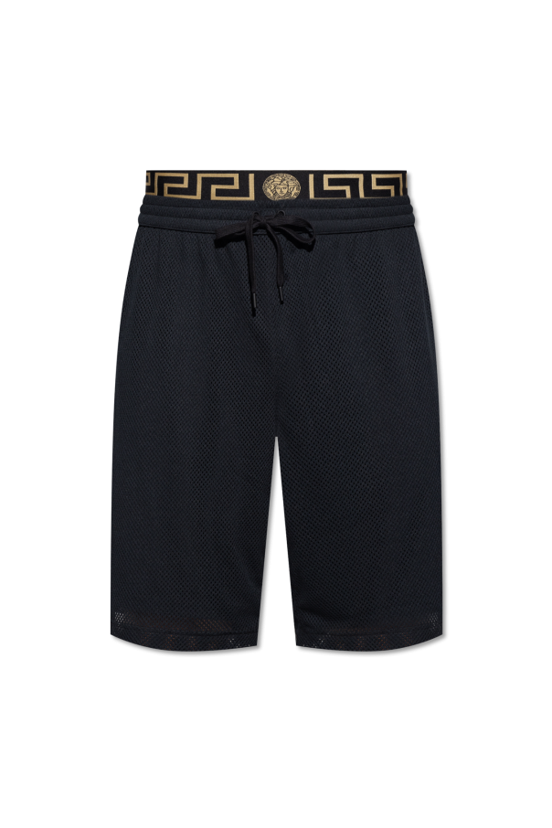 Versace Slim Fit Tie Waist Minimal Print Shorts DRESS black