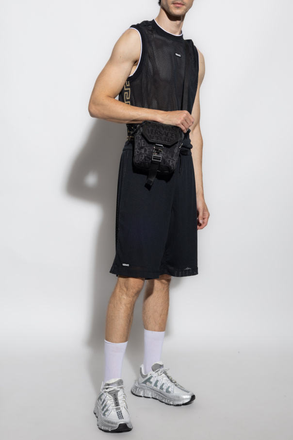 Versace Slim Fit Tie Waist Minimal Print Shorts DRESS black