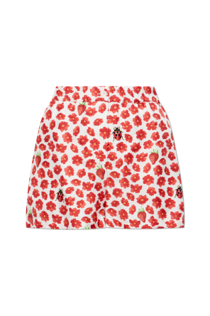 Silk shorts with Strawberry Garden print