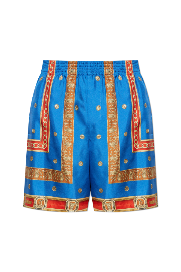 Silk shorts with 'The Ringmaster' print od Versace