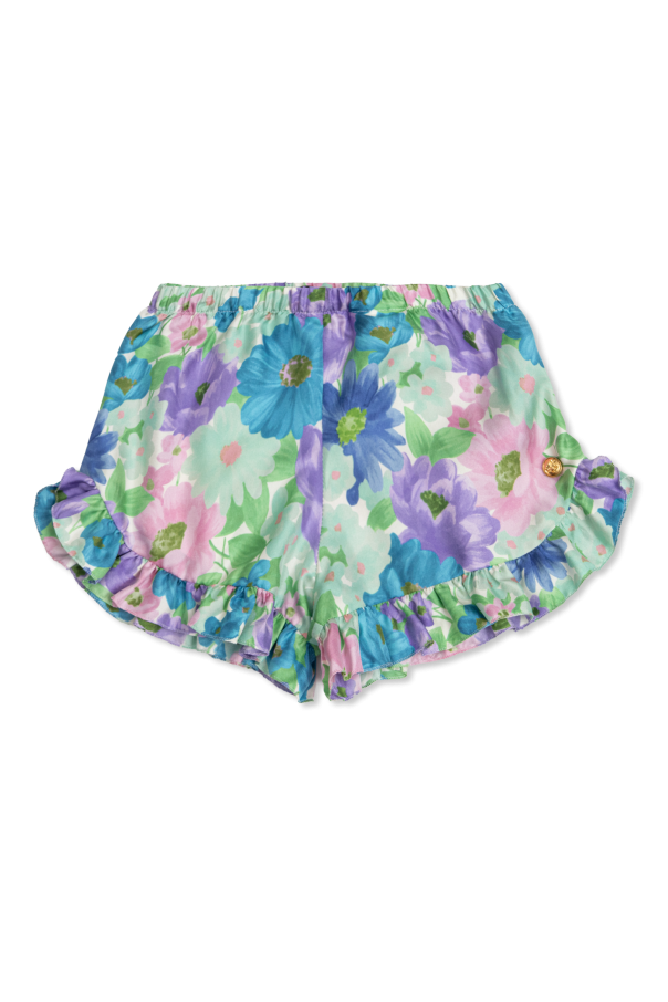 Silk shorts with floral motif od Versace Kids