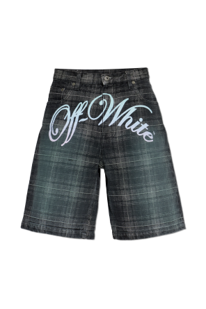 Plaid patterned denim shorts