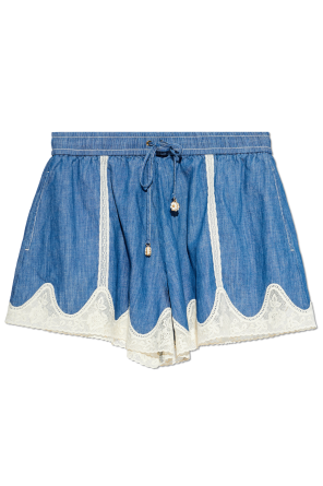 Jeansshorts mit Spitzenbesatz