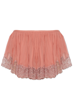 Pantalones cortos de seda con acabado de encaje