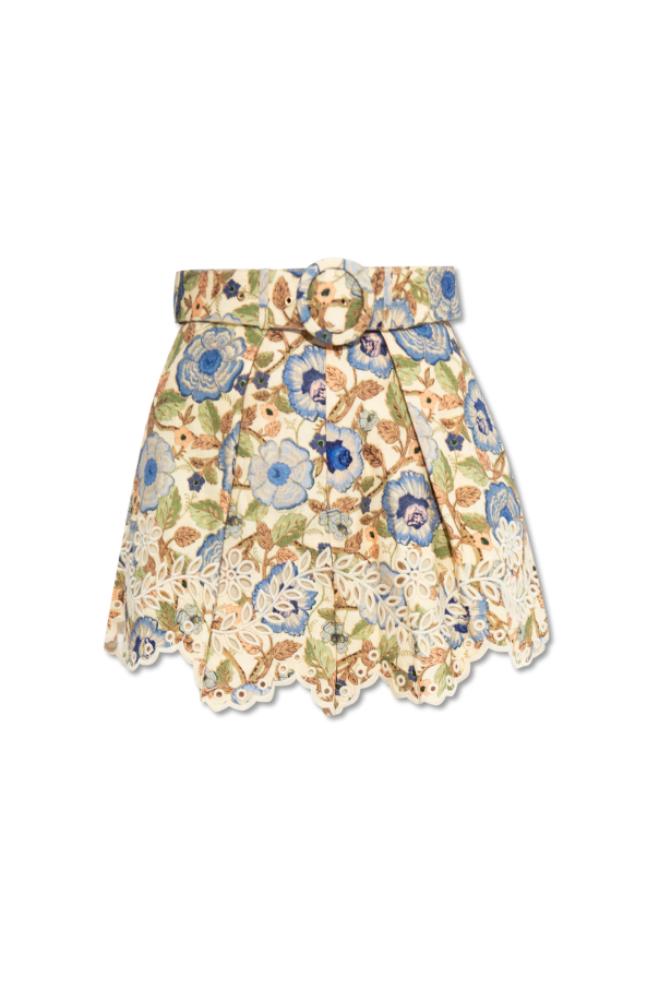 Linen shorts with floral motif od Zimmermann