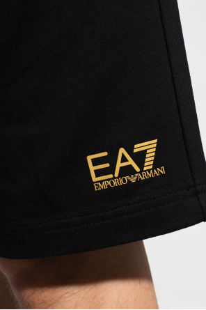 Emporio Train armani Loungewear Granatowo-pomarańczowy T-shirt o dopasowanym kroju z dużym logo Sweat shorts with logo
