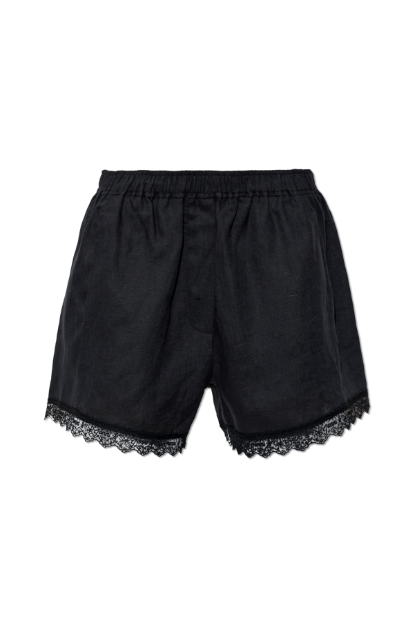 Ganni Linen shorts with lace trim