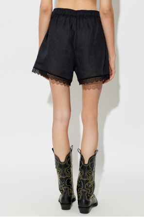 Ganni Linen shorts with lace trim