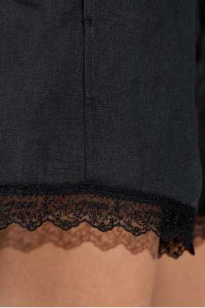 Ganni Linen shorts with lace trim