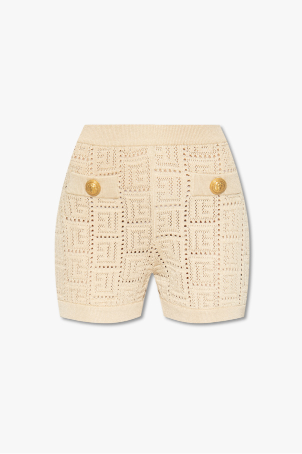 balmain print Openwork shorts