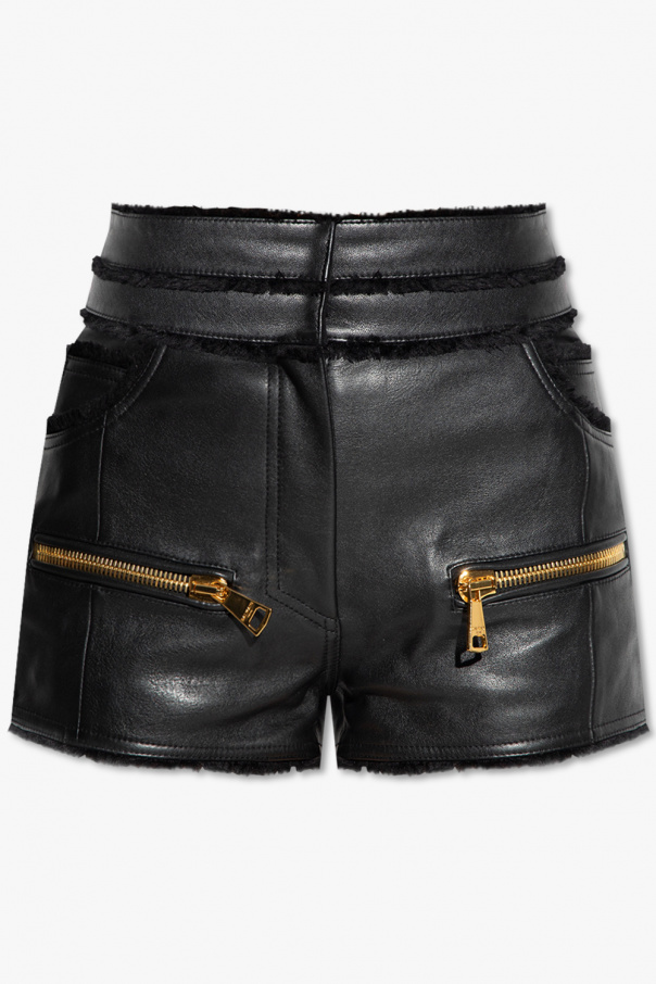 Balmain High-rise leather shorts