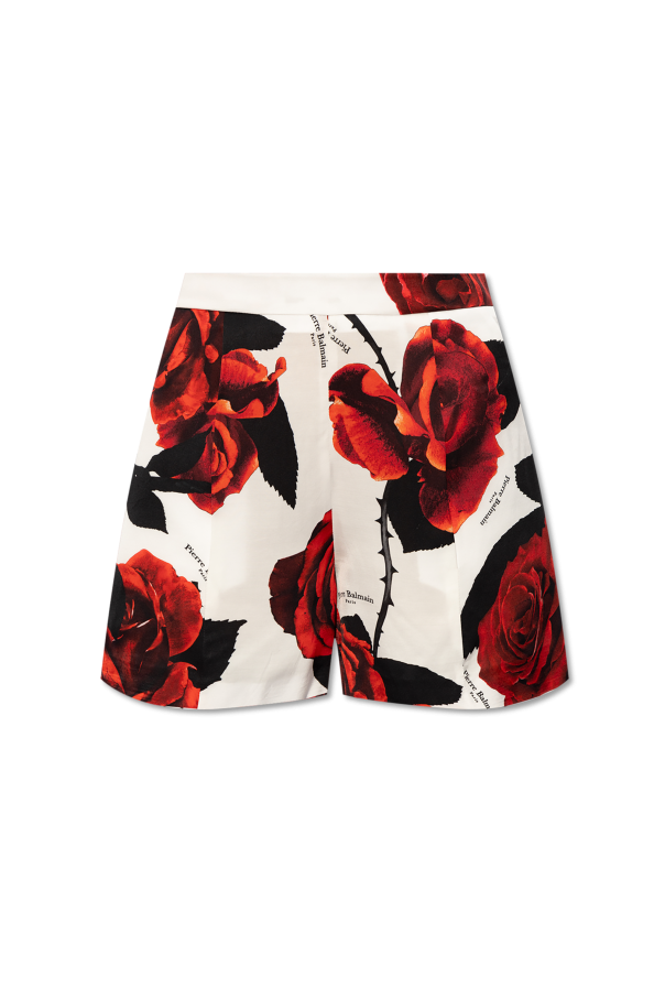 Balmain Satin shorts with a rose motif