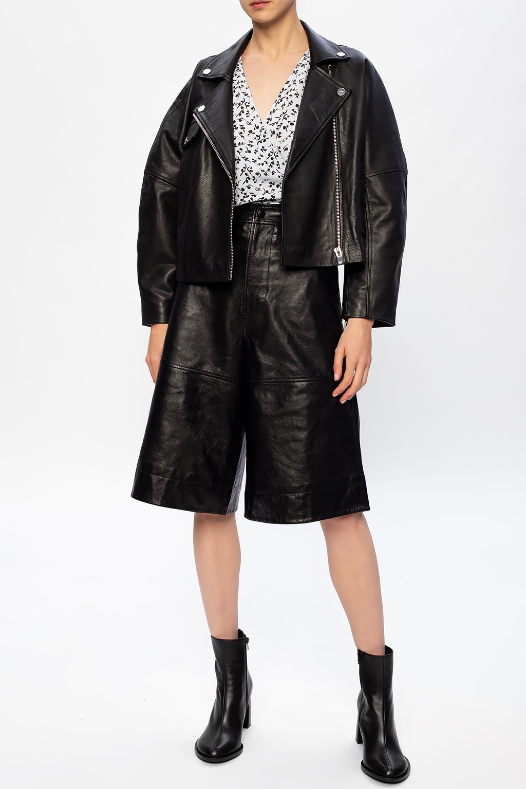 High-waisted leather shorts Ganni 
