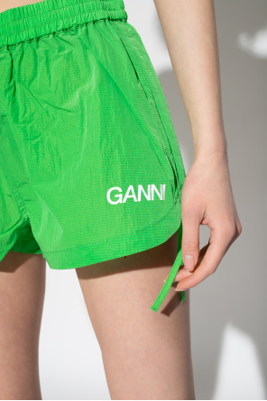 Ganni Green Cropped Flare Sleeve Satin Shirt