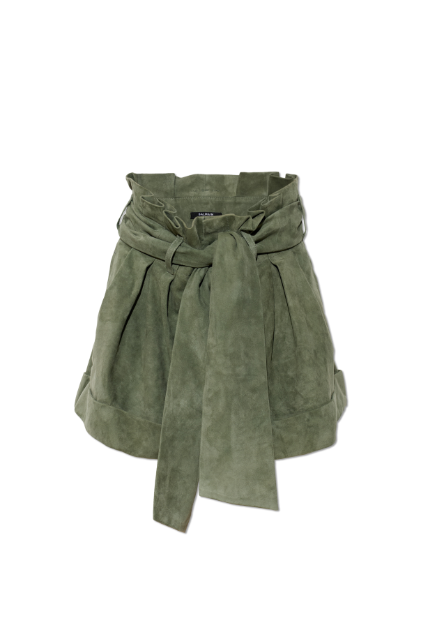 Suede shorts with a belt od Balmain