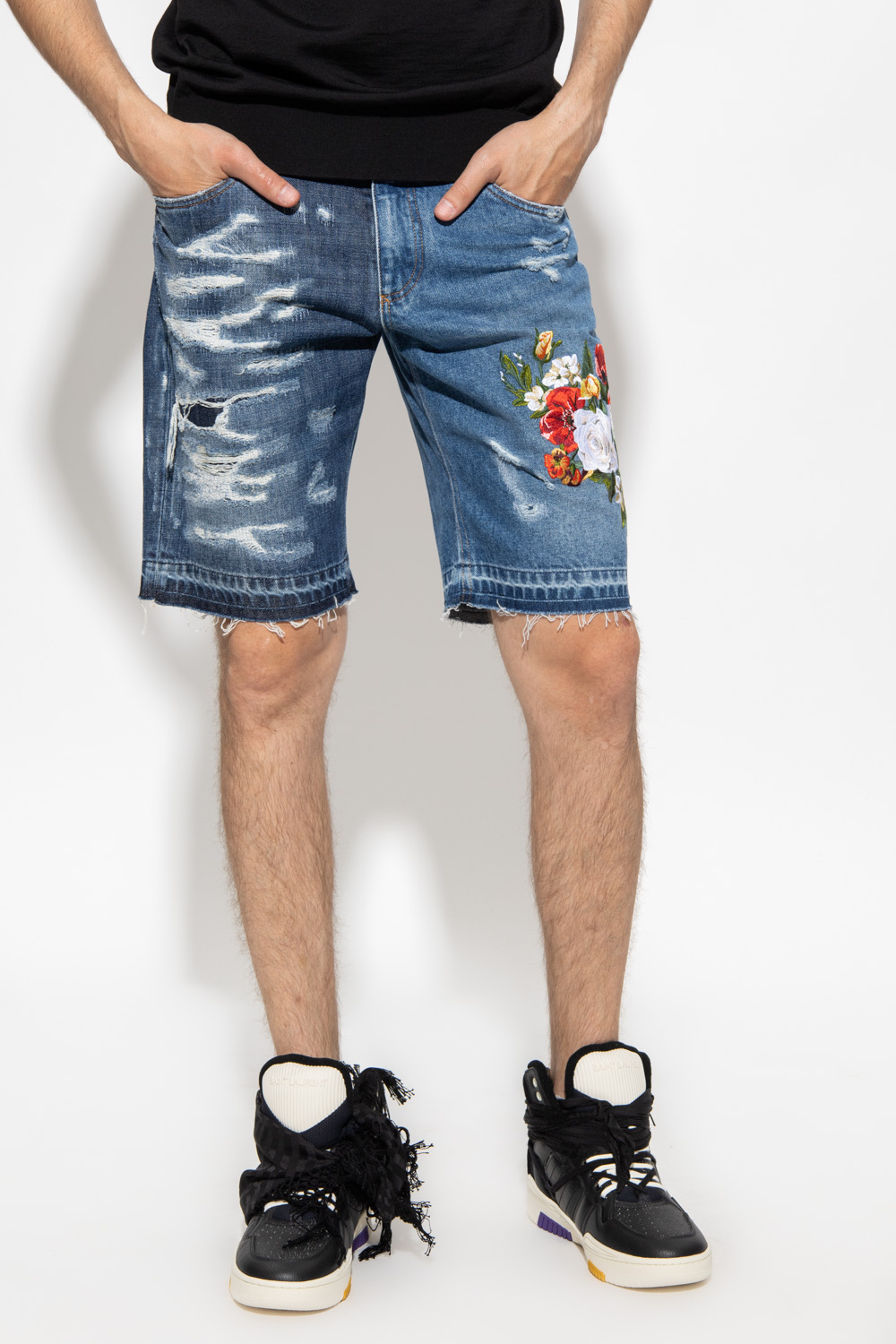 Dolce & Gabbana medium quilted Sicily bag Denim shorts with floral embroidery