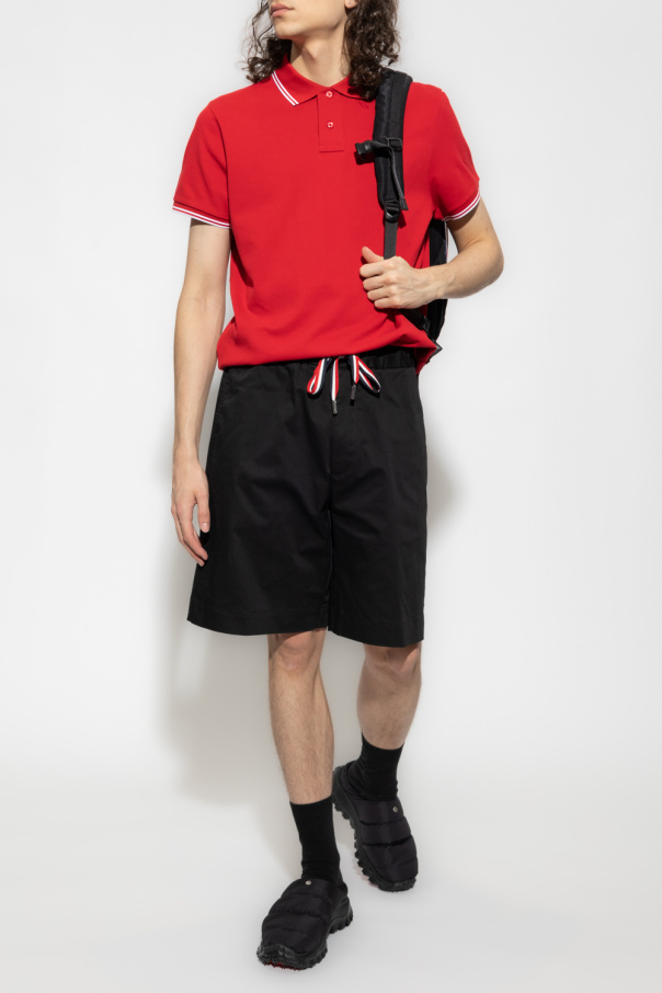Moncler Cropped shorts Slim fit Ribbed Elasticated waist Embroidered details Logo at the back