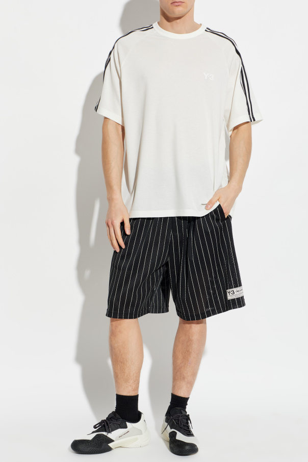 Y-3 Perforated striped-pattern shorts