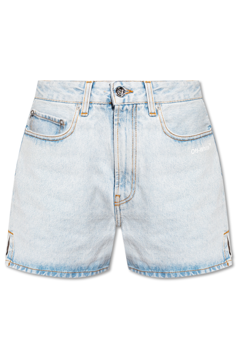 Off-White Kids logo-print denim shorts - Blue