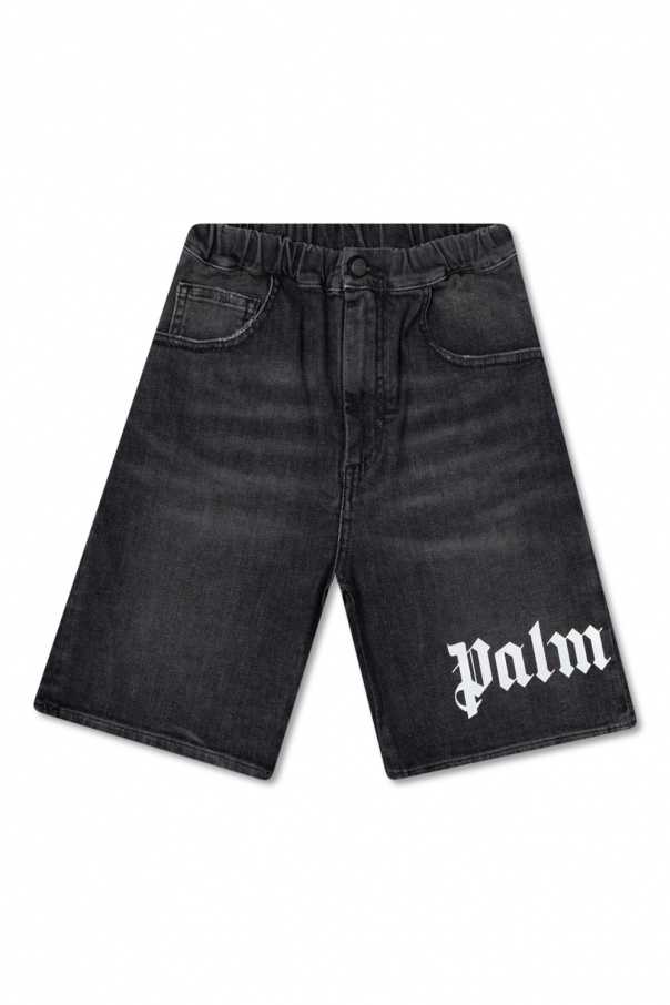 Palm Angels Kids Calvin Klein Jeans Biały T-shirt z flokowanym logo na piersi i na plecach