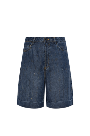 Denim shorts with shimmering sequins