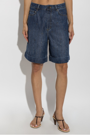 Self-Portrait Denim shorts with shimmering sequins
