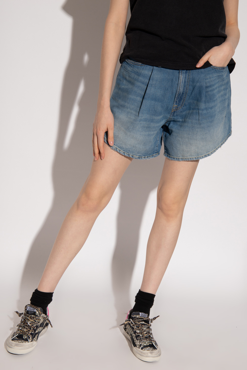 R13 Denim shorts with wide legs