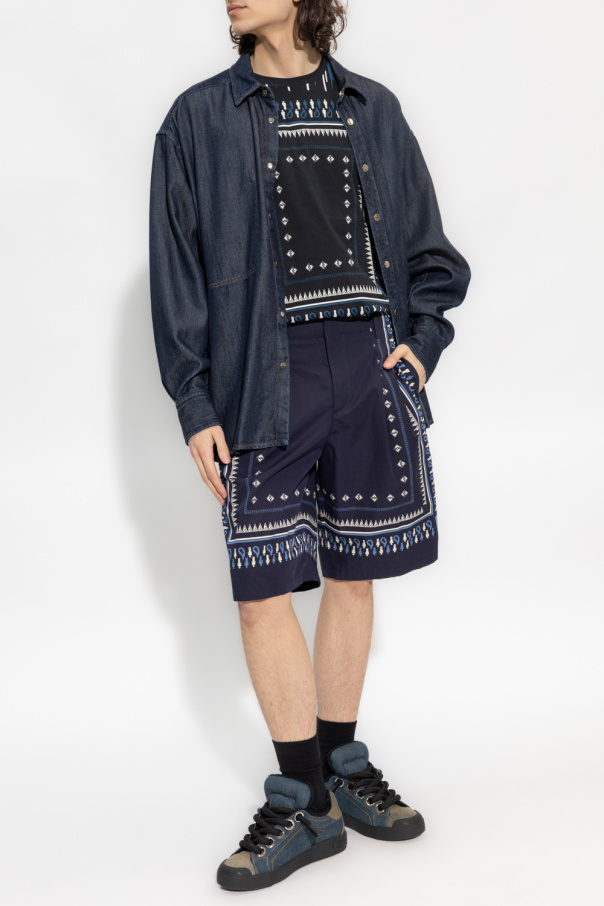 Etro navy Shorts with geometrical pattern