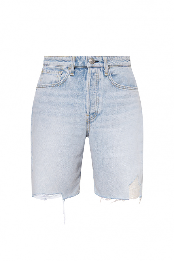 Pull&Bear Jeans dritti anni 90 con strappi e fondo con spacchi blu  ‘Maya’ denim shorts