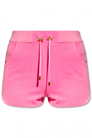 Balmain monogram-pattern velvet track shorts