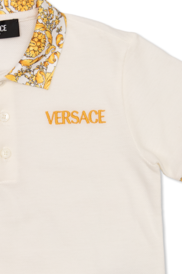 Versace Kids Geribbelde polo met branding op de kraag in blauw