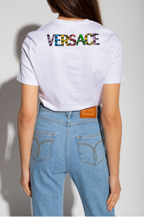 Versace longline leopard-print Tech shirt Grau