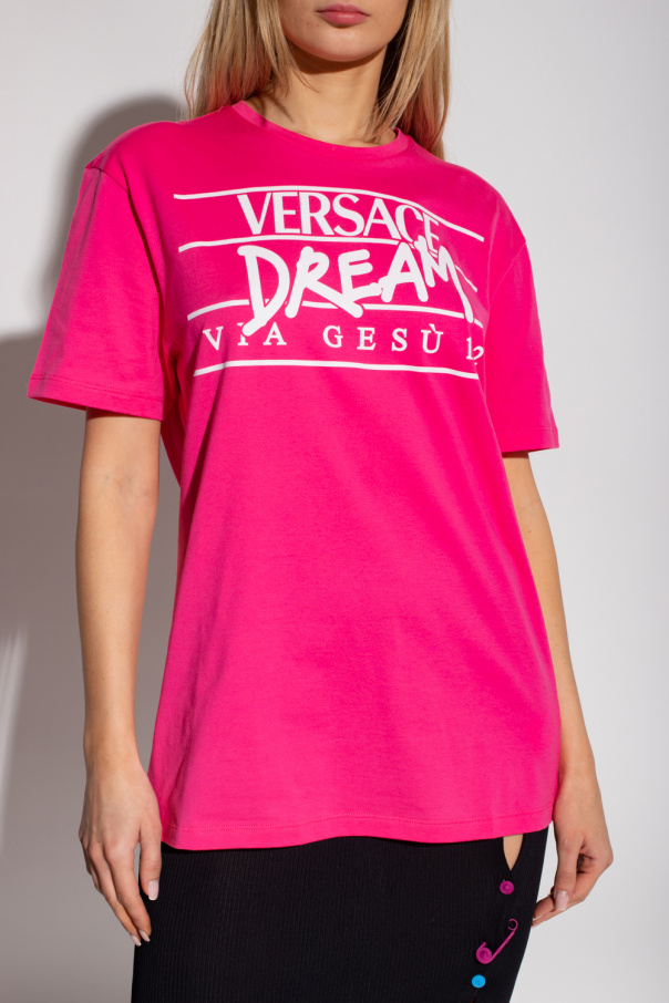 shirt with 'Dream via Ges' print Versace - Pink T - PUMA Plus cord cropped  crew sweatshirt in navy exclusive to ASOS - IetpShops Norway