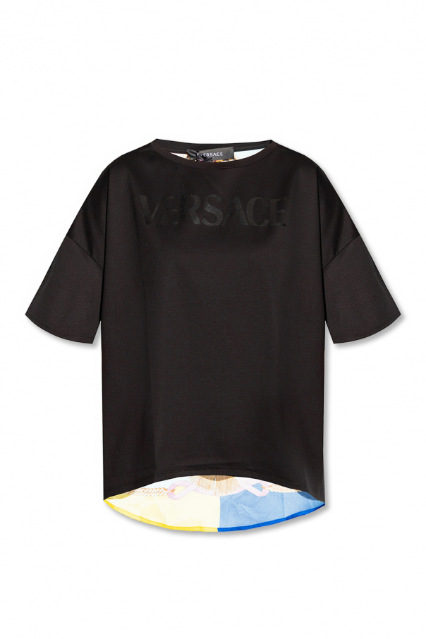 Versace Urban Revivo Lyslilla t-shirt Crewneck med striber og bølgekant