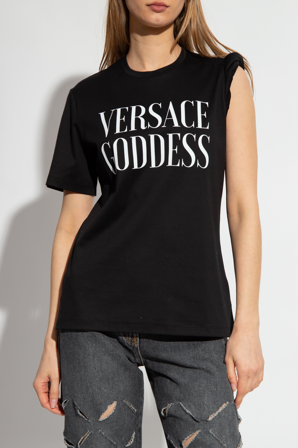 Versace cotton-blend shirt polo dress Neutrals