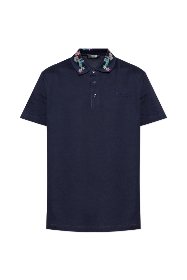 Versace Polo z kolorowym haftem na kołnierzu