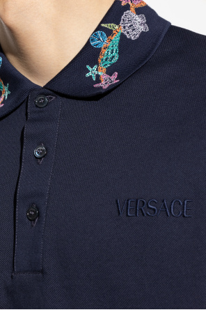 Versace Polo z kolorowym haftem na kołnierzu