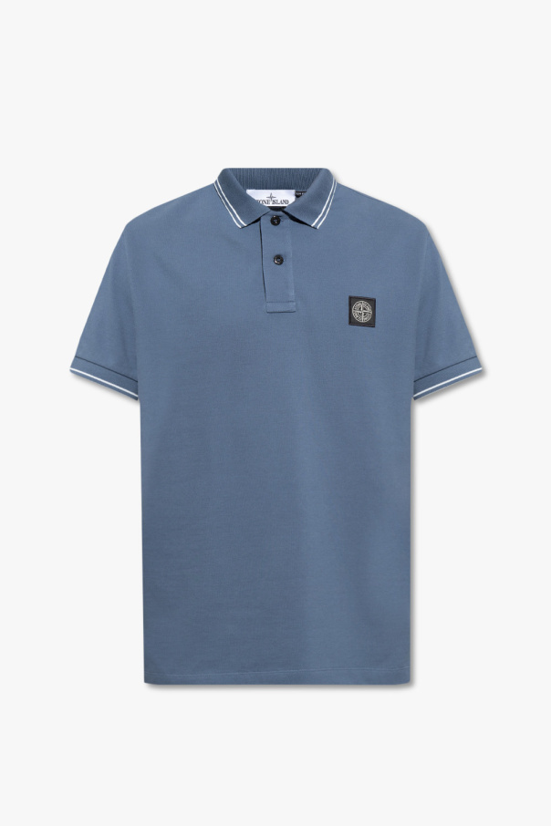 Stone Island embroidered-logo knitted polo top