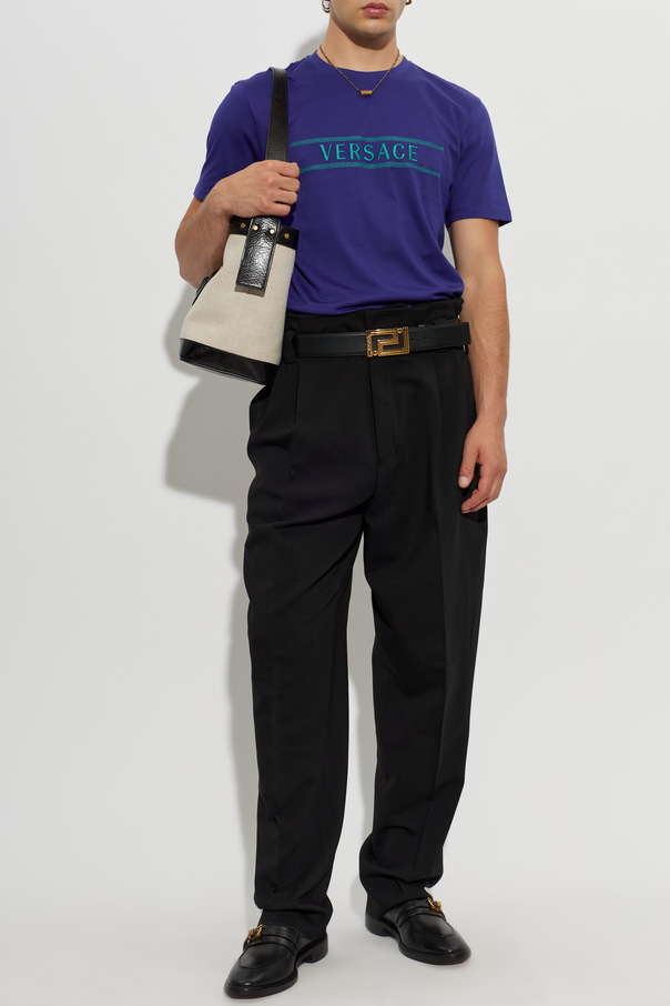 Versace Bawełniany t-shirt z wyszytym logo
