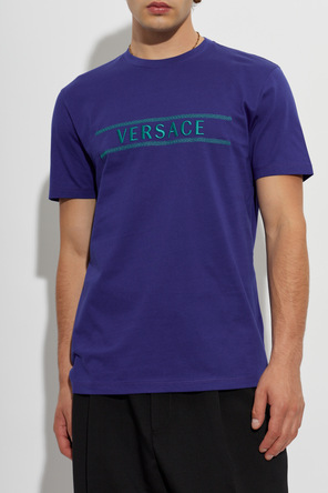Versace Bawełniany t-shirt z wyszytym logo