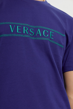 Versace Bawełniany t-shirt z wyszytym logo